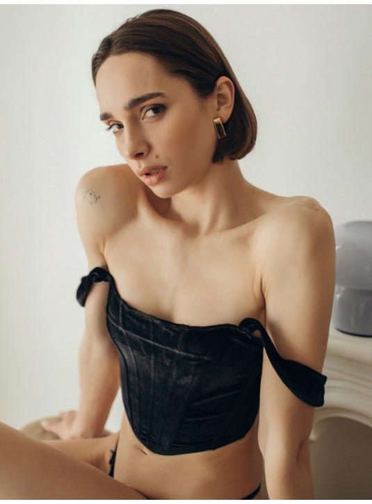 Комплект Білизни з Корсетом Victoria's Secret Dream Angels Velvet Corset Top & Velvet V-String Panty