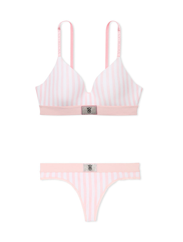 Комплект Білизни Victoria's Secret The T-Shirt Shine Patch Lightly Lined Wireless Bra & Logo Cotton Shine Patch Thong Panty_2