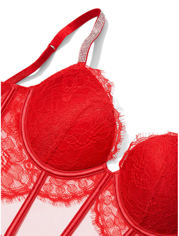 Комплект Білизни зі Стразами Victoria's Secret Very Sexy Shine Strap Push-Up Corset Top & Lace Cutout Thong Panty_4