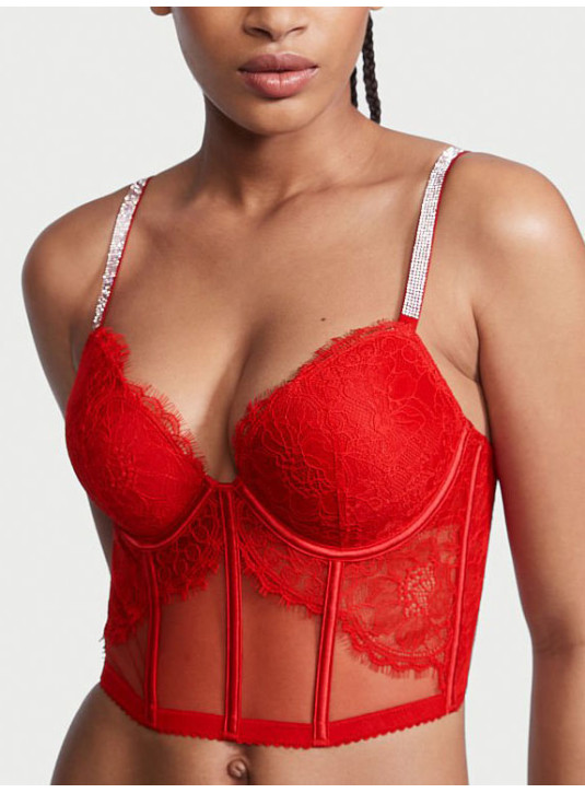 Комплект Білизни зі Стразами Victoria's Secret Very Sexy Shine Strap Push-Up Corset Top & Lace Cutout Thong Panty