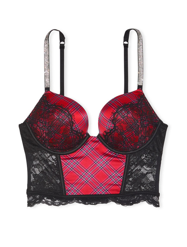 Комплект Білизни зі Стразами Victoria's Secret Bombshell Add-2-Cups Push-Up Corset Top & Shine Strap Lace Thong Panty_4