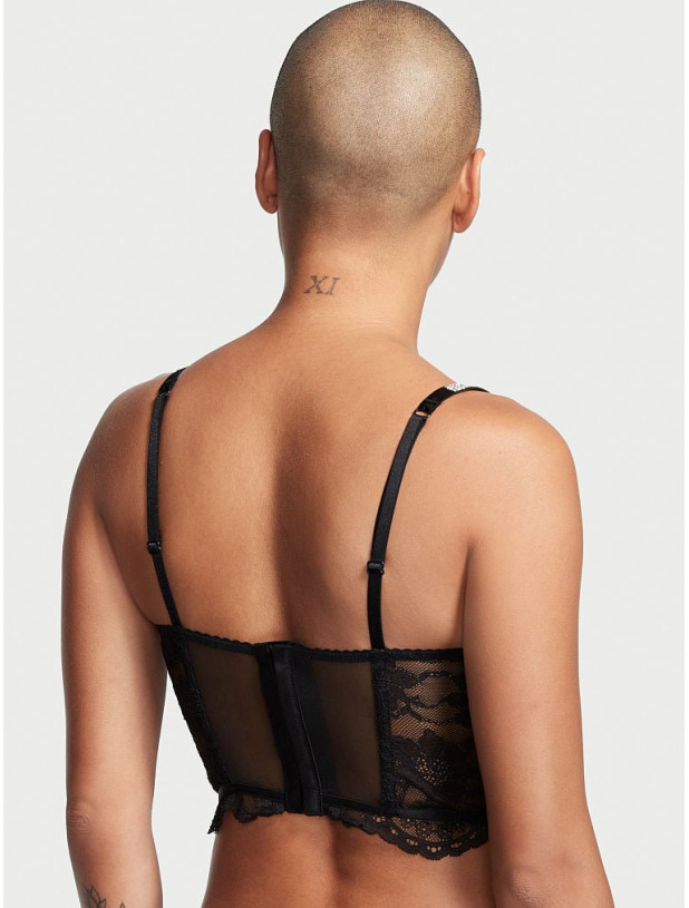 Комплект Білизни зі Стразами Victoria's Secret Bombshell Add-2-Cups Push-Up Corset Top & Shine Strap Lace Thong Panty_6