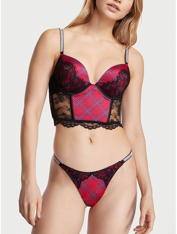 Комплект Білизни зі Стразами Victoria's Secret Bombshell Add-2-Cups Push-Up Corset Top & Shine Strap Lace Thong Panty_8