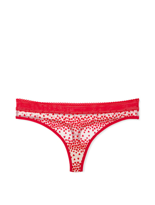 Трусики Стрінги Victoria's Secret Logo Flocked Hearts Thong Panty_3