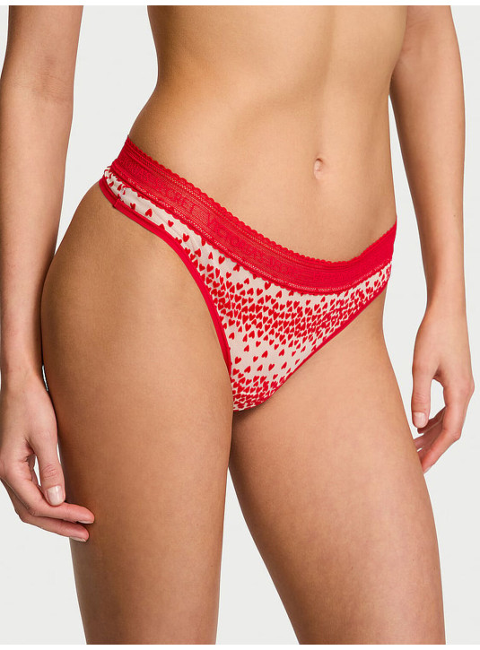 Трусики Стрінги Victoria's Secret Logo Flocked Hearts Thong Panty