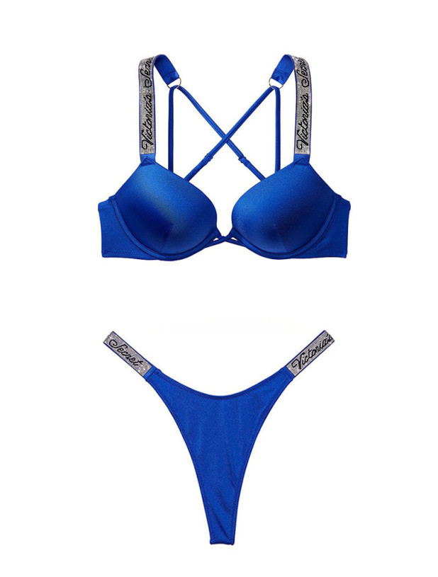 Купальник Пуш-ап зі Стразами Victoria's Secret Shine Strap Bombshell Add-2-Cups Push-Up Bikini Top & Thong Bikini Bottom_2