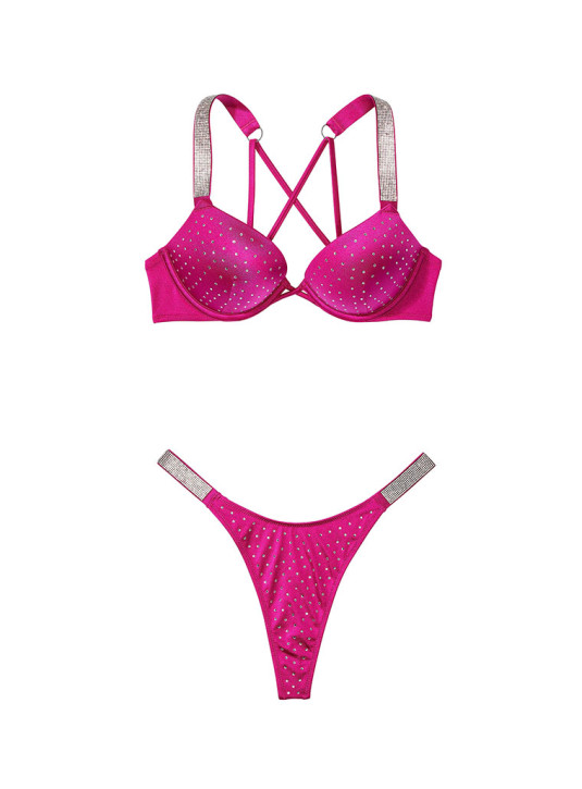 Купальник Пуш-ап зі Стразами Victoria's Secret Shine Strap Bombshell Push-Up Bikini Top & Shine Strap Thong Bikini Bottom