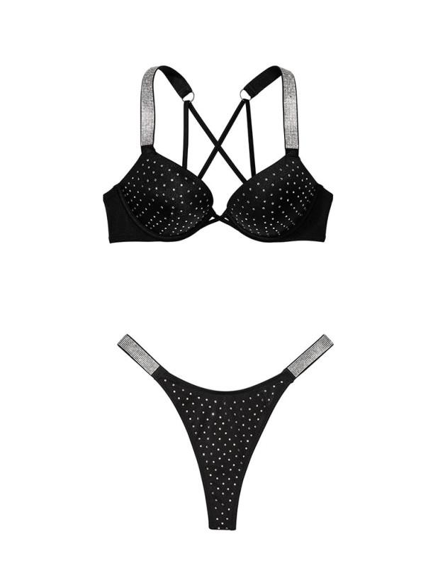 Купальник Пуш-ап со Стразами Victoria's Secret Shine Strap Bombshell Add-2-Cups Push-Up Bikini Top & Thong Bikini Bottom_4