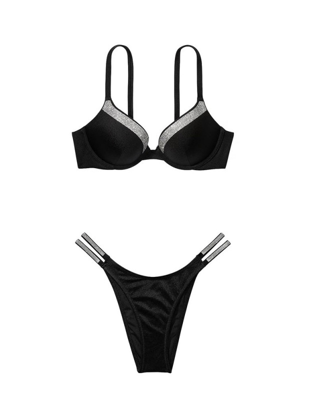 Купальник зі Стразами Victoria's Secret Very Sexy Shine Trim Push-Up Bikini Top & Double Shine Strap Brazilian Bikini Bottom_2