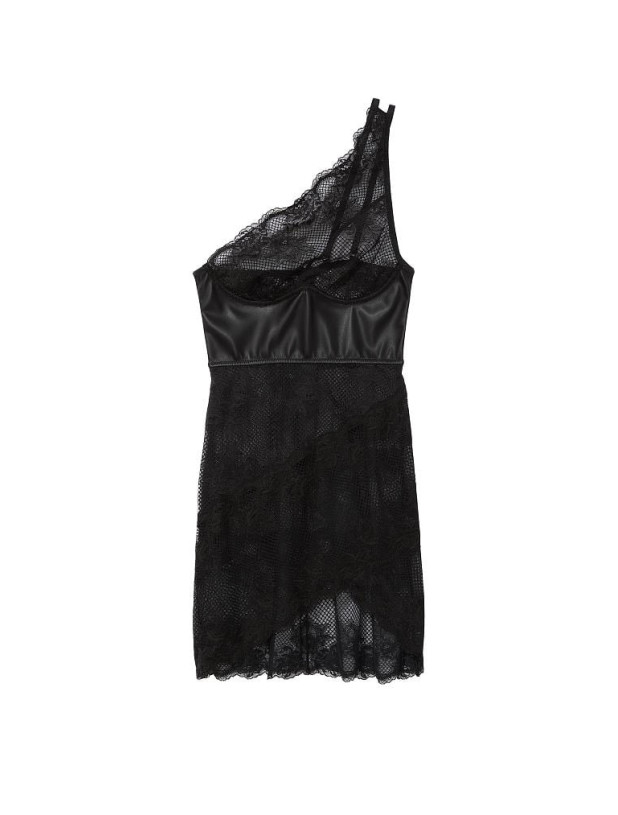 Нічна Сорочка Victoria's Secret Faux Leather & Fishnet Corset Dress_3