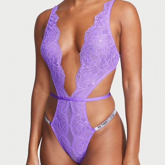 Боді Тедді Victoria's Secret Very Sexy Unlined Lace Shine Strap Crotchless Teddy