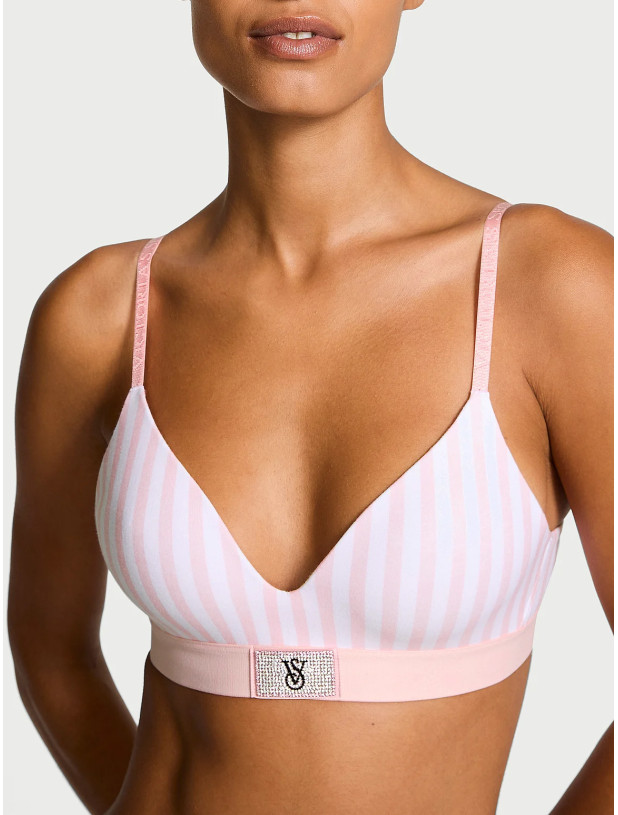 Комплект Білизни Victoria's Secret The T-Shirt Shine Patch Lightly Lined Wireless Bra & Logo Cotton Shine Patch Thong Panty_3