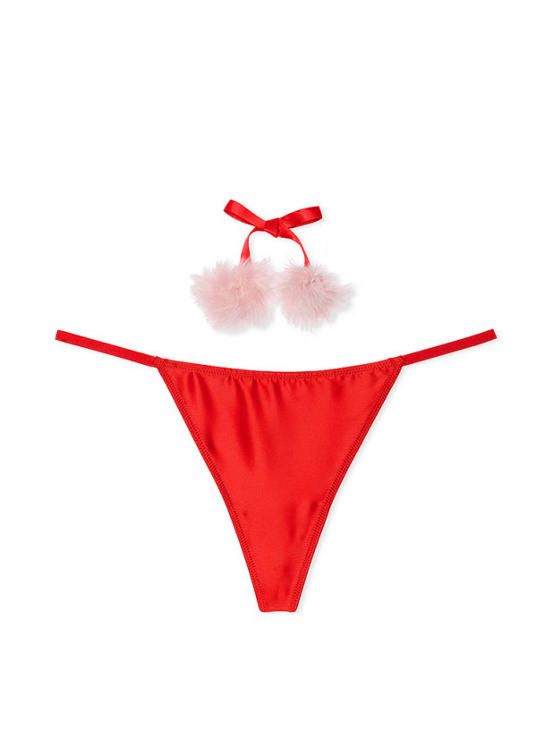Трусики Стрінги Victoria's Secret Dream Angels Satin Pom Pom V-String Panty_2