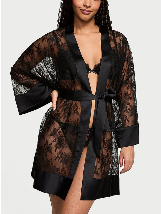 Халат Victoria's Secret  Rose Lace Satin-Trim Short Robe_3