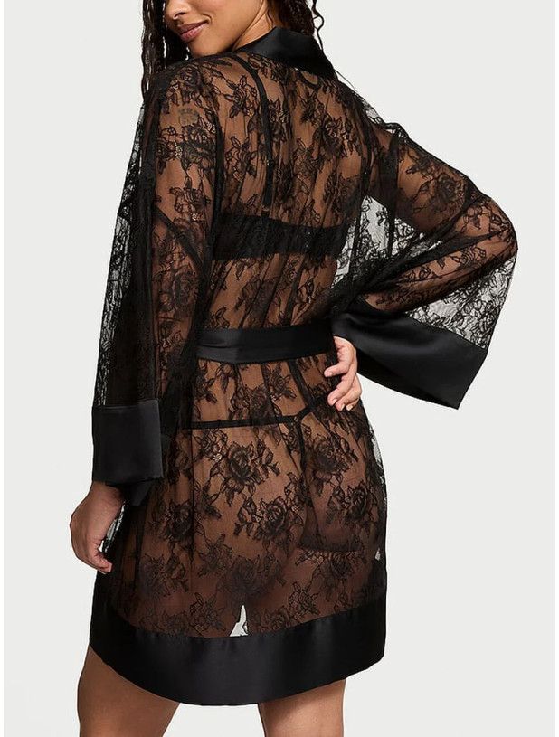 Халат Victoria's Secret  Rose Lace Satin-Trim Short Robe_4