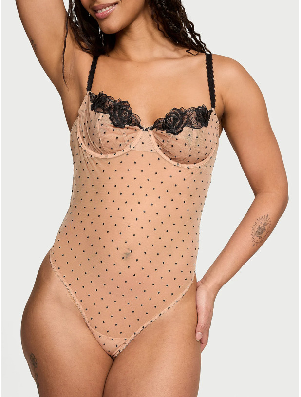 Боді Тедді Victoria's Secret Very Sexy Sheer Rose Dot Unlined Balconette Teddy_3