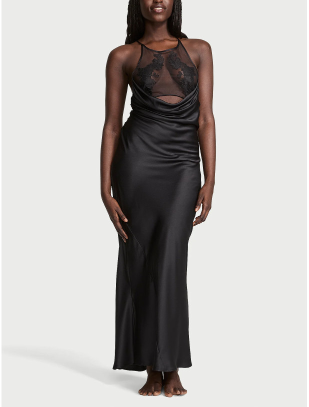 Нічна Сорочка Сукня Victoria's Secret Sheer Rose Satin High-Neck Long Slip_2