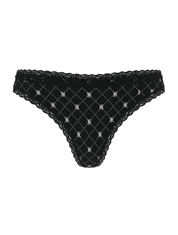 Хлопковые Трусики Стринги Victoria's Secret Lace Trim Cotton Lace-Waist Thong_3