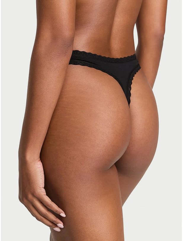 Хлопковые Трусики Стринги Victoria's Secret Lace Trim Cotton Lace-Waist Thong_2