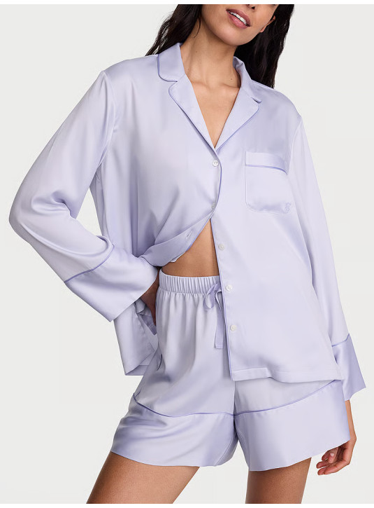 Піжама з Шортами Victoria's Secret Signature Satin Long-Sleeve Short Pajama Set