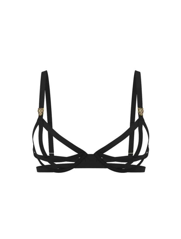 Комплект Білизни Victoria's Secret Balconette Bra With Straps And Shiny Leopard Print Metallic Details & Shine Leo Hardware Strappy Crotchless V-String Panty_6