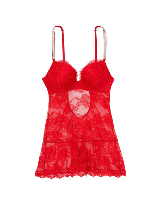 Пеньюар зі Стразами Victoria's Secret Bombshell Add-2-Cups Lace Shine Strap Babydoll_3