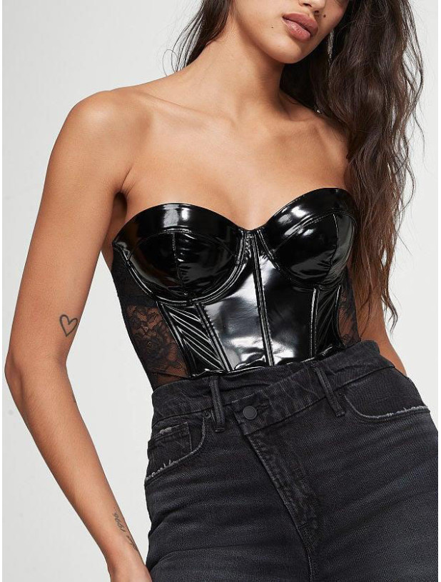 Боді Victoria's Secret Very Sexy Strapless Leather Fishnet Teddy_2