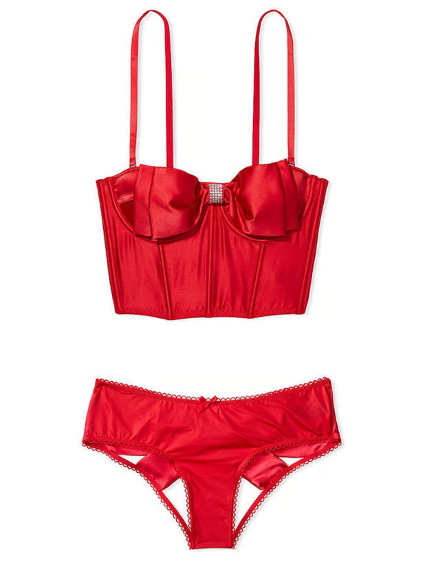 Комплект Білизни зі Стразами Victoria's Secret Dream Angels Cupped Bow Bra Top & Very Sexy Mesh & Satin Bow Cutout Back Open Panty_3