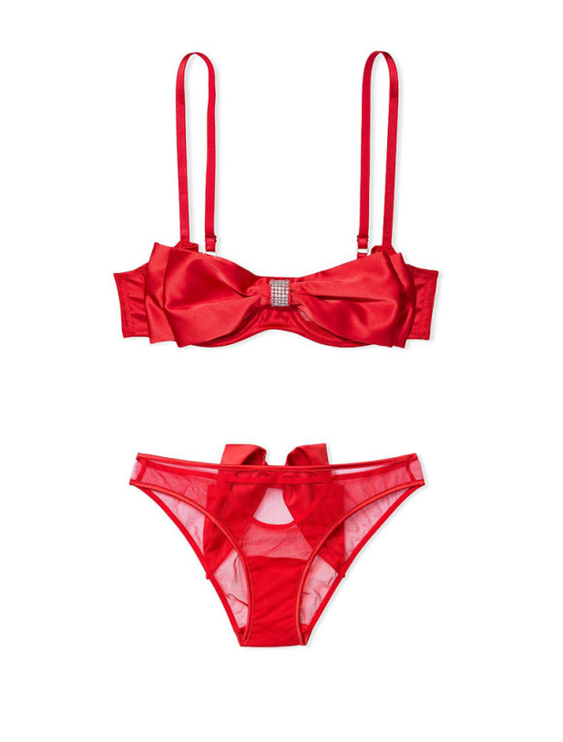 Комплект Білизни зі Стразами Victoria's Secret Dream Angels Wicked Unlined Bow Balconette Bra & Sheer Mesh Ribbon Cheekini Panty_2