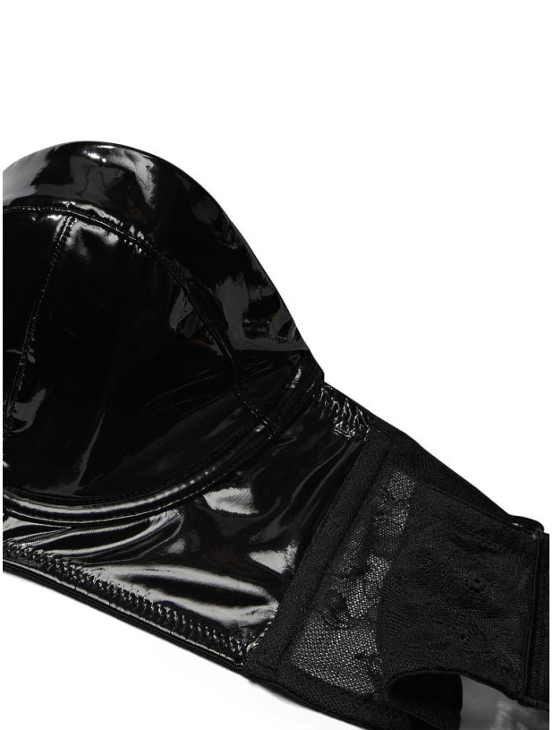 Комплект Білизни Victoria's Secret Very Sexy Faux Patent Leather Strapless Longline Balconette Bra & Midnight Affair Embroidery Brazilian Panty_8
