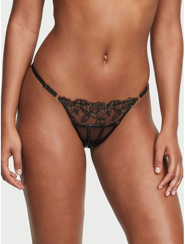 Комплект Білизни Victoria's Secret Very Sexy Faux Patent Leather Strapless Longline Balconette Bra & Midnight Affair Embroidery Brazilian Panty_11