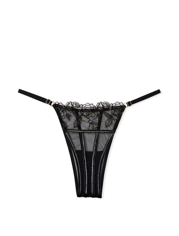 Комплект Білизни Victoria's Secret Very Sexy Faux Patent Leather Strapless Longline Balconette Bra & Midnight Affair Embroidery Brazilian Panty_9
