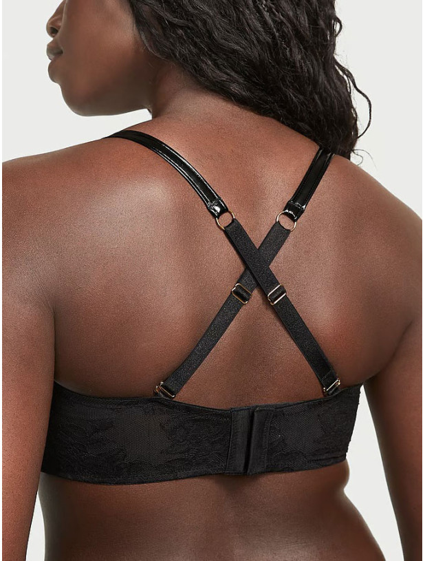 Комплект Білизни Victoria's Secret Very Sexy Faux Patent Leather Strapless Longline Balconette Bra & Midnight Affair Thong Panty_5
