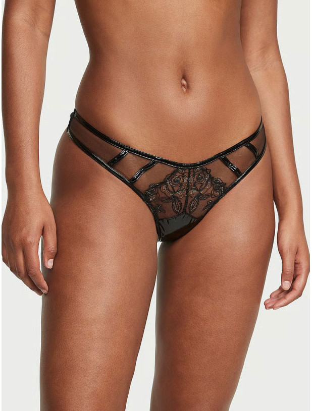 Комплект Білизни Victoria's Secret Very Sexy Faux Patent Leather Strapless Longline Balconette Bra & Midnight Affair Thong Panty_9