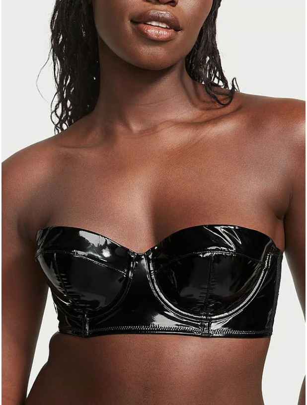 Комплект Білизни Victoria's Secret Very Sexy Faux Patent Leather Strapless Longline Balconette Bra & Midnight Affair Thong Panty_4