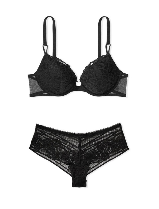 Комплект Білизни Пуш-ап Victoria's Secret Sexy Tee Lace Push-Up Bra & Lacie Floral Stripe Cheeky Panty_2