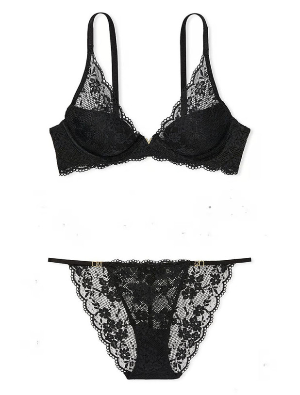 Комплект Білизни Victoria's Secret Love Cloud Lace Lightly Lined Plunge Bra & Lace Adjustable String Bikini Panty_2