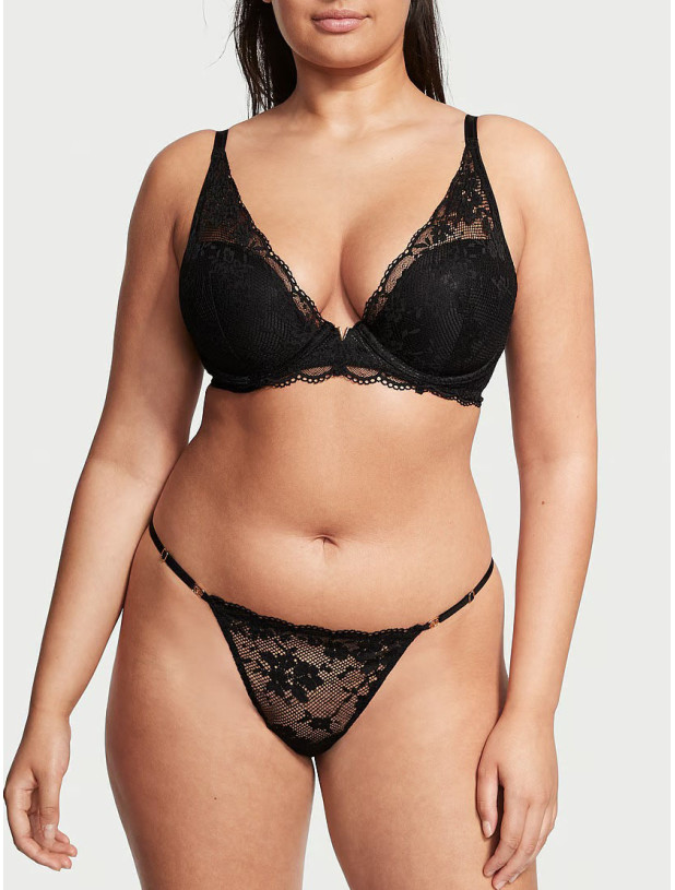 Комплект Білизни Victoria's Secret Love Cloud Lace Lightly Lined Plunge Bra & Adjustable String Lace Thong Panty_9