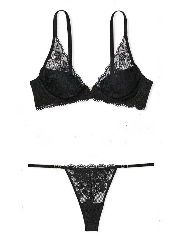 Комплект Білизни Victoria's Secret Love Cloud Lace Lightly Lined Plunge Bra & Adjustable String Lace Thong Panty_2