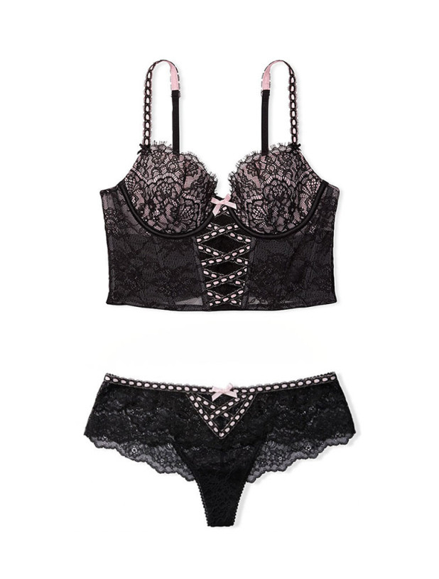 Комплект Білизни Victoria's Secret Dream Angels Lightly-Lined Lace-Up Corset Top & Lace-up Bow Hipster Thong Panty_4