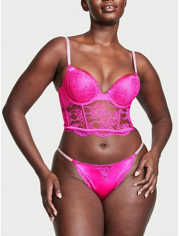 Комплект Білизни зі Стразами Victoria's Secret Very Sexy Bombshell Add-2-Cups Push-Up Corset Top & Micro Lace Shine Strap Cheekini Panty_11