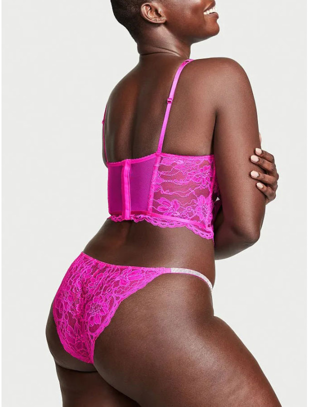 Комплект Білизни зі Стразами Victoria's Secret Very Sexy Bombshell Add-2-Cups Push-Up Corset Top & Micro Lace Shine Strap Cheekini Panty_12