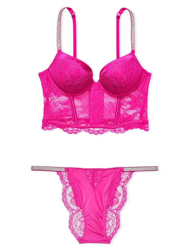 Комплект Білизни зі Стразами Victoria's Secret Very Sexy Bombshell Add-2-Cups Push-Up Corset Top & Micro Lace Shine Strap Cheekini Panty_6