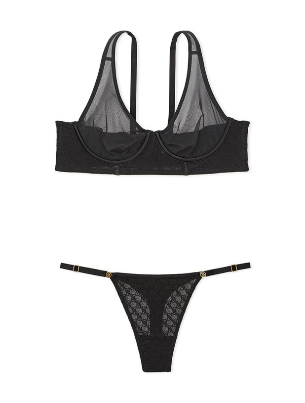 Комплект Білизни Victoria's Secret Very Sexy Icon Mesh Longline Plunge Bra & Smooth Cutout Back Thong Panty_4