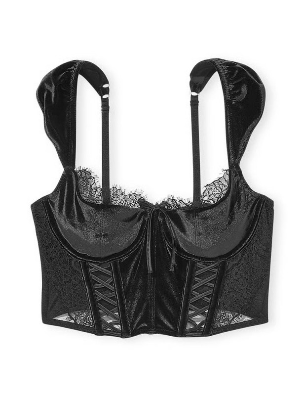 Комплект Білизни з Корсетом Victoria's Secret Dream Angels Lace & Velvet Cap-Sleeve Corset Top & Floral Lace Thong Panty_3