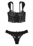 Комплект Білизни з Корсетом Victoria's Secret Dream Angels Lace & Velvet Cap-Sleeve Corset Top & Floral Lace Thong Panty_7