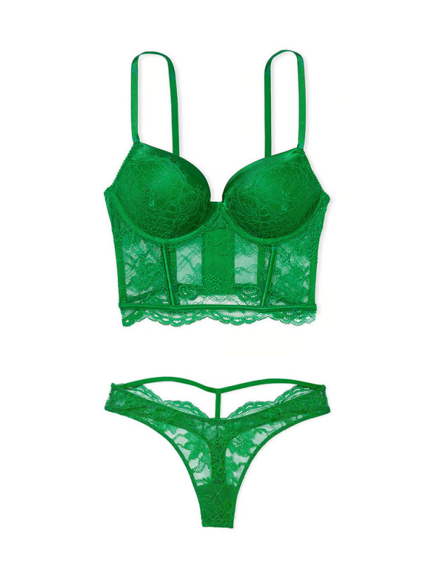 Комплект Білизни зі Стразами Victoria's Secret Very Sexy Bombshell Add-2-Cups Push-Up Corset Top & Shine Strap Cutout Back Thong Panty_3