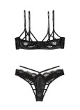 Комплект Білизни Victoria's Secret Very Sexy Faux Leather Strappy Open-Cup Demi Bra & Fishnet Floral Open Back Brazilian Panty_1