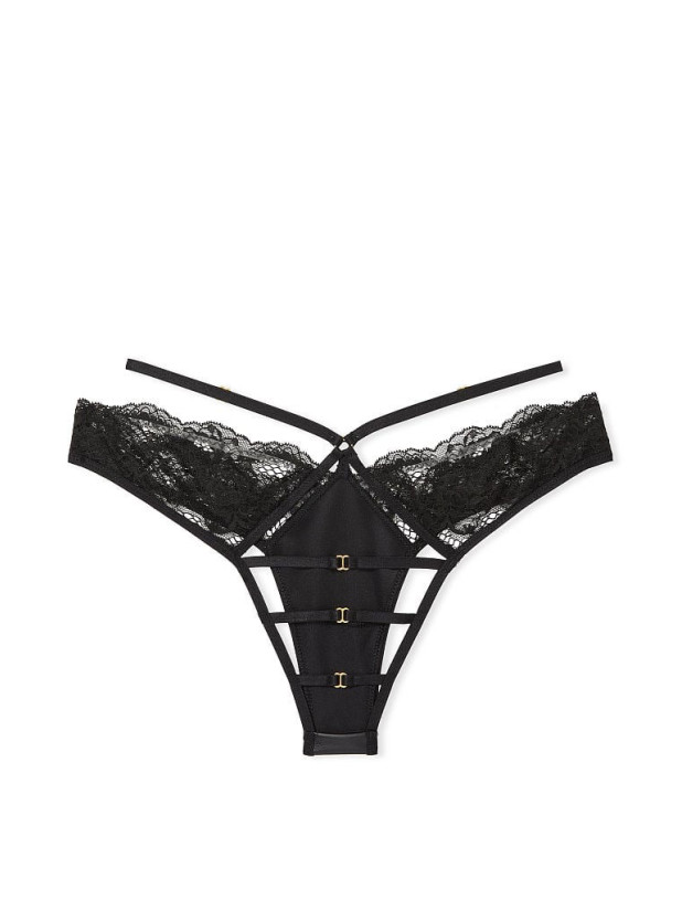 Комплект Білизни Victoria's Secret Very Sexy Faux Leather Strappy Open-Cup Demi Bra & Fishnet Floral Open Back Brazilian Panty_4
