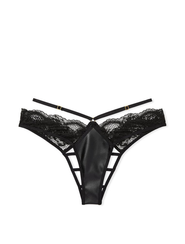 Комплект Білизни Victoria's Secret Very Sexy Faux Leather Strappy Open-Cup Demi Bra & Fishnet Floral Open Back Brazilian Panty_3